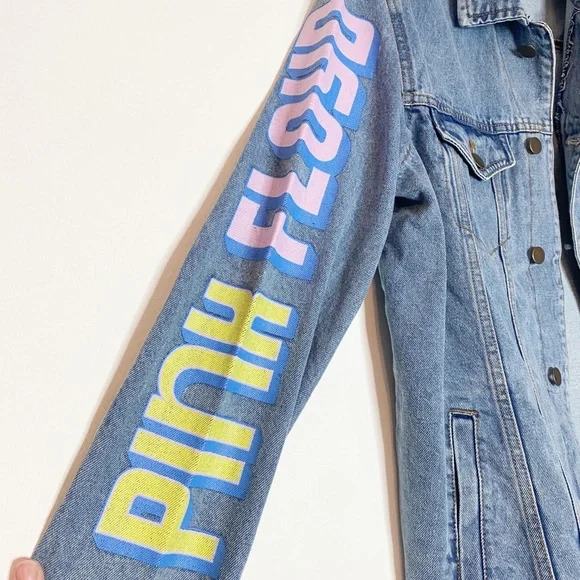 Pink Floyd Back Patch Denim Jacket Dark Side of The Moon Small - Picture 3 of 6